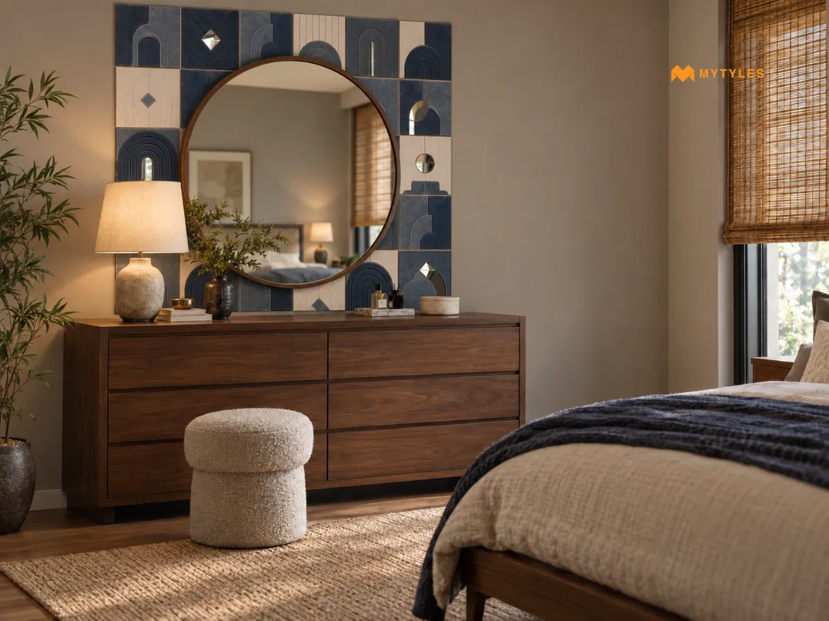 Square Mirror Tiles for a Bedroom Dresser Wall